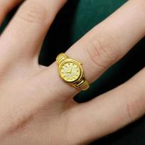2023 Women's 24K Gold-Plated Open Adjustable Clock White Watch Ring Open Adjustable