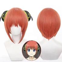 Anime Cosplay Wig, Kagura Orange-Red Bun Short Hair High-Temperature Fiber Synthetic Hairpiece raudona
