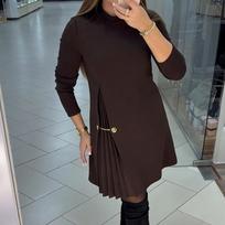 Elegant Autumn Women's Patchwork Long Dress XXL kava