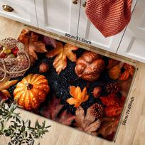 Rudens Derliaus Moliūgų ir Klevo Lapų Virtuvės Kilimėlis, Neslystantis Grindų Kilimas Vidaus ir Lauko, Įėjimo ir Namų Dekoras 40x60cm black