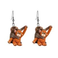 1 Pair Dangle Monkey Hook Earrings 2D Flat Acrylic Monkey Earrings B