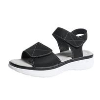 Cross Border Summer Velcro New Foreign Trade Large Size Platform Roman Beach One Line Sandals Women 36 juoda