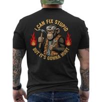 European Size Funny Monkey Mechanic T-Shirt,Crew Neck, Slight Stretch Fabric, Regular Fit, All-season, Casual Style, Print Pattern S juoda