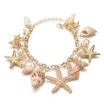 Seashell Starfish Shell Bangle Seed Bead Conch Beaded Wristband  Jewelry Gift