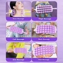 Duweike Children's Massage Stick Flexible Wolf Tooth Roller Fascia Muscle Relaxation Sensory Integration Training 4 Rows 28 Wheels Pink