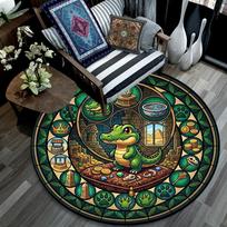 Crocodile Kingdom Icons Round Area Rug Under Office Chairs Bedroom Living Room Home Decor 80cm x 80cm