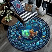 Underwater Adventure Fish Round Area Rug Under Office Chairs Bedroom Living Room Home Decor 80cm x 80cm