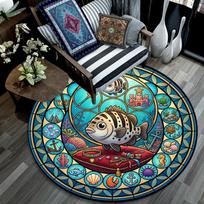 Underwater Adventure Round Area Rug Under Office Chairs Bedroom Living Room Home Decor 80cm x 80cm