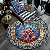 Dinosaur Kingdom Glass Round Area Rug Under Office Chairs Bedroom Living Room Home Decor 80cm x 80cm