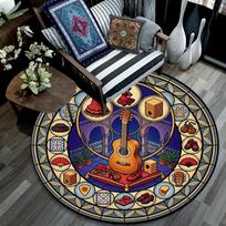 Flamenco Guitar Culture Round Area Rug Under Office Chairs Bedroom Living Room Home Decor 80cm x 80cm