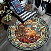 Cats Cozy Kingdom Round Area Rug Under Office Chairs Bedroom Living Room Home Decor 80cm x 80cm