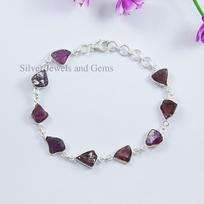 Raw Garnet 925 Sterling Silver Bracelet, Handmade Jewelry