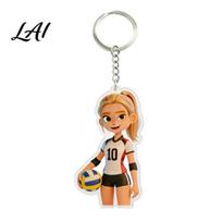 Sports Keychain Accessories Acrylic Volleyball Girl Keychain Cartoon Player Car Key Themed Ring Ring Pendant School Bags Backpacks Purses Bag Charm
