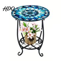 Rustproof Outdoor Table Side Table Round Small Mosaic Bird Butterfly Patio Accent Indoor End Weather Resistant Plant Coffee Tea for Yard Porch C