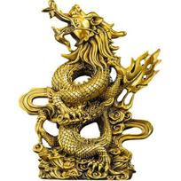 Aris & Juno Brass Dragon Feng Shui Statue – Chinese Dragon Soaring Through the Sea, Success & Prosperity Figurine for Entryway, Home Office Altar Medium