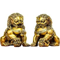 Aris & Juno Brass Palace Lion Feng Shui Statue – Chinese Wealth & Protection Figurine for Entryway, Home Office Desk or Shelf Decor, Gift for Boss,