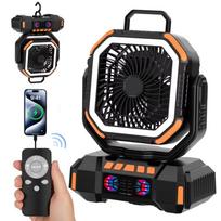 40000mAh Baterija Veikiantis Ventiliatorius Nešiojamas Įkraunamas Stalo/Stovyklavimo Ventiliatorius su LED Šviesa ir Kabliuku Lauko Ventiliatorius Palapinei Automobilio Kelionei oranžinė