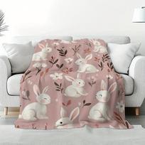 1 vnt. Minkštas Velykų zuikio sodo flanelinis pledas - Jaukus rožinis gėlių ir zuikio dizainas lovai, sofai, kėdei, biurui ir kelionėms Size: 75*100cm, Weight: 230 GSM gray