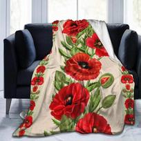 Raudonos Gėlės Aguonos Minkštas Mesti Antklodė Visų Sezonų Mikropliušas Šiltos Antklodės Lengvas Flanelės Vilnos Antklodė Lovai Sofai Sofa Size: 75*100cm, Weight: 230 GSM red
