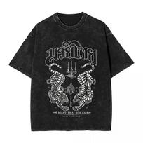 Oversized Washed T-Shirt Classic Muay Thai Tattoo Tiger Loose T Shirts Fashion Tee Shirt for Couple Beach Y2K Fun Casual Clothes S įvairiaspalvis