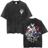 Game Hollow Knight Print Washed T-shirt Men Women Fashion Casual Cotton T-shirts Unisex Vintage Oversized Short Sleeve T Shirts S įvairiaspalvis
