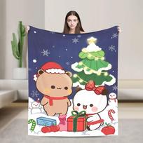 Bubu and Dudu Merry Christmas Tree Cute Santa Blanket Warm Soft Throw Blanket Winter Couch Chair Sofa Bed Funny Bedspread Size: 75*100cm, Weight: 230 GSM