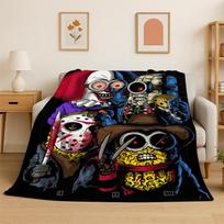 Horror Movie Character Chucky S-Scream Cartoon Flannel Blanket Soft Warm Throw Blanket for Bedroom Living Room Bed Travel Gift Size: 75*100cm, Weight: 230 GSM