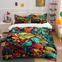 Colorful tropical leaf pattern. Bedding sets Duvet cover sets Duvet covers Pillowcases(1*Duvet Cover 2*Pillowcases without duvet insert) 135x200cm