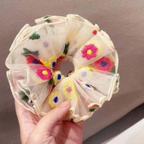 Large Intestine Circle Floral Hair Rope Elastic Bun Rubber Bands Embroidered Mesh Scrunchie  Women Style 1