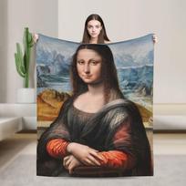Iconic Mona Lisa Portrait Blankets Boy Girl Flannel Throw Blanket For Living Room Soft Custom Quality Bedspread Present Size: 75*100cm, Weight: 230 GSM