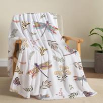 Dragonfly Throw Blanket Floral Flower Throw Blanket Botanical Plant Flannel Fleece Throw Blankets Butterfly Cozy Fuzzy Plush Thr Size: 75*100cm, Weight: 230 GSM