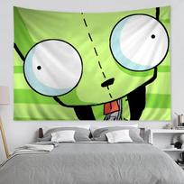 Invader Zim Gir Big Eyes Tapestry Wall Hanging for Bedroom, Living Room, Dorm, Green Cartoon Aesthetic Home Decor 100X70CM