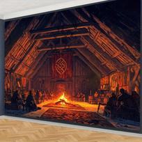 Medieval Viking Style Decorative Tapestry Bar Retro Game Room Atmosphere Decoration Background Cloth Rough Epic Style 100X70CM