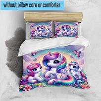 Rainbow Unicorns Garden 3pcs Bedding,Including 1pc Duvet Cover And 2pcs Pillowcases Perfect for Christmas,Ideal for Bedroom, Dormitory 135cm*200cm