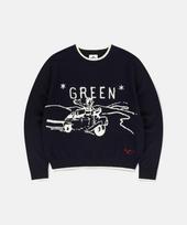 Sun Love Green Knit Sweater Navy M