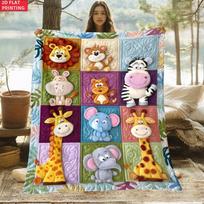 Mielas safario gyvūnų pledas 2D spausdintas minkštas jaukus spalvingas dygsniuotas flanelinis pledas vaikų kambariui sofai lovai šiltas pledas dovana Size: 75*100cm, Weight: 280 GSM gray