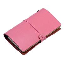 Retro Printed Leather Strap Creative Hand Ledger Multifunctional A6 Portable Travel Loose-leaf Notepad Diary Notebook Gift (Pink,72 Pages&A6) rožinė