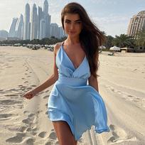 Sexy Sexy Sexy Beleleveleleleevele Mini Suknelės Vakarėliui Moteriškos Elegantiškos V formos Iškirptės Bodycon Suknelės Spagečių dirželiai Tvirtos plonos Vestidos L mėlyna