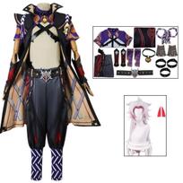 Arataki Itto Kostum Cosplay Permain  Dampak Combat Costume Game Set Anime Halloween Carnival Party Costume L-(Full set+wig)
