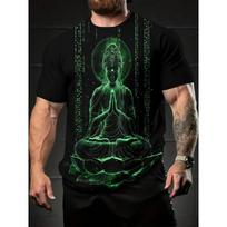 Large Men's Buddha Pattern 3D Printed Men's Round Neck Short Sleeved T-shirt Summer Fashion T-shirt Casual Comfortable Versatile Top XS