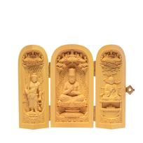 Hanro Art Carving, Buddhist Statue, Three Open Buddhas, Dainichi Nyorai Triad, Acala, Shingon Buddhism, Kobo Daishi, Buddhist Altar, Wood Carving,
