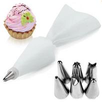 ATUCOHO Silicone Icing Piping Cream Pastry Bag 6 Stainless Steel Nozzle Set DIY Cake Decorating Tips Set Kitchen Accessories mėlyna