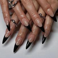 Black Artificial Nail Set Press On Style French Design Hypoallergenics Plastic Material For Weddings Formal Event 1