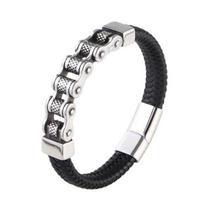 Punk Vyriškas Biker grandinėlės apyrankė Natūrali oda Nerūdijantis plienas Magnetinis užsegimas Dovana vyrams Pulseras no box&19cm