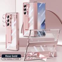 For Samsung Galaxy Z Fold6 7 Phone Case Spring Hinge Pen Slot Holder with Pen Electroplating Transparent Shell Film ZFold6 Cover For Galaxy Z Fold6