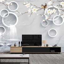 3D Marmuro Tapetai Kriokliai Apskritimas Gėlės Paukščiai Sienos Freska Svetainė Televizorius Sofa Miegamasis Freska 200 cm(W) x 140 cm(H)