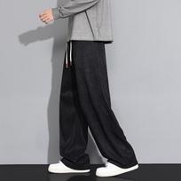 Men's White Textured Wide Leg Pants - Drawstring Waist Lightweight Casual Streetwear Trousers M juoda
