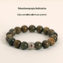 Unisex Green Sandalwood Birth Year Buddha Bracelet – Hand-Polished, Naturally Scented Beads, Retro Cultural Ornament