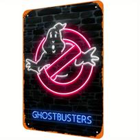 Unidwod Vintage Ghostbusters Neon Lights Metal Tin SignWall Hanging Decorative Plaque for Home Bar Pub Garage Multipurpose 20x30cm（7.8x11.8inch）