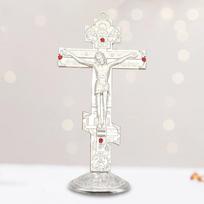 Jesus Cross for Desk 6.7x14cm Durable Metal Standing Crucifix Prayer Utensils Easy Installation Jesus Cross Statue